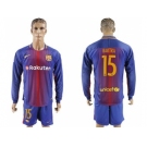 Barcelona #15 Bartra Home Long Sleeves Soccer Club Jersey