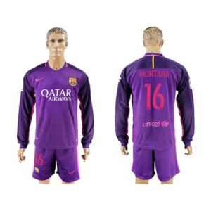 Barcelona #16 Montana Away Long Sleeves Soccer Club Jersey