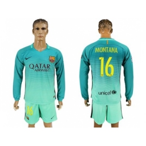 Barcelona #16 Montana Sec Away Long Sleeves Soccer Club Jersey