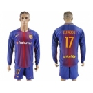 Barcelona #17 Elhadda Home Long Sleeves Soccer Club Jersey