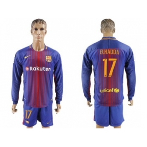 Barcelona #17 Elhadda Home Long Sleeves Soccer Club Jersey