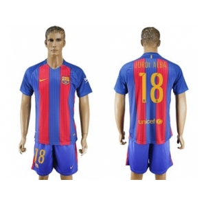 Barcelona #18 Jordi Alba Home With Blue Shorts Soccer Club Jerseys