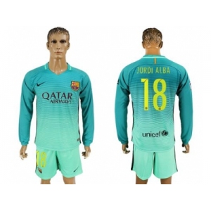 Barcelona #18 Jordi Alba Sec Away Long Sleeves Soccer Club Jersey