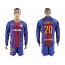 Barcelona #20 Roberto Home Long Sleeves Soccer Club Jersey