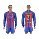 Barcelona #21 Adriano Home Long Sleeves Soccer Club Jersey