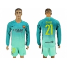 Barcelona #21 Gomes Sec Away Long Sleeves Soccer Club Jersey
