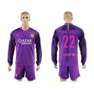 Barcelona #22 Dani Alves Away Long Sleeves Soccer Club Jersey