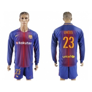 Barcelona #23 Umtiti Home Long Sleeves Soccer Club Jersey