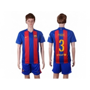 Barcelona #3 Pique Home With Blue Shorts Soccer Club Jersey