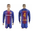 Barcelona #4 I.Rakitic Home Long Sleeves Soccer Club Jersey