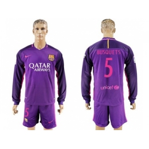 Barcelona #5 Busquets Away Long Sleeves Soccer Club Jersey