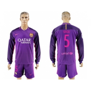 Barcelona #5 Sergio Away Long Sleeves Soccer Club Jersey