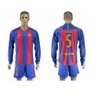 Barcelona #5 Sergio Home Long Sleeves Soccer Club Jersey