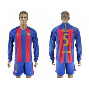 Barcelona #5 Sergio Home Long Sleeves Soccer Club Jerseys
