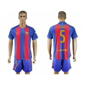 Barcelona #5 Sergio Home With Blue Shorts Soccer Club Jersey