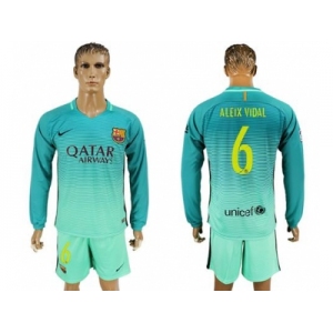 Barcelona #6 Aleix Vidal Sec Away Long Sleeves Soccer Club Jersey