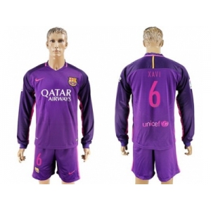 Barcelona #6 Xavi Away Long Sleeves Soccer Club Jersey