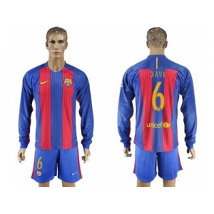 Barcelona #6 Xavi Home Long Sleeves Soccer Club Jerseys