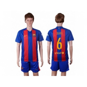 Barcelona #6 Xavi Home With Blue Shorts Soccer Club Jersey