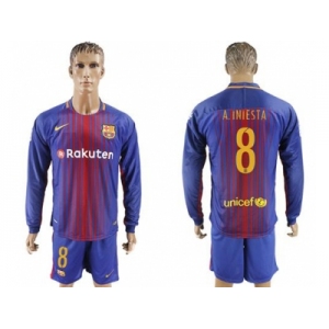 Barcelona #8 A.Iniesta Home Long Sleeves Soccer Club Jersey