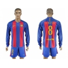 Barcelona #8 A.Iniesta Home Long Sleeves Soccer Club Jerseys