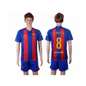 Barcelona #8 A.Iniesta Home With Blue Shorts Soccer Club Jersey