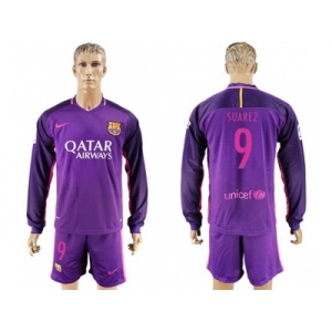 Barcelona #9 Suarez Away Long Sleeves Soccer Club Jersey