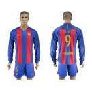 Barcelona #9 Suarez Home Long Sleeves Soccer Club Jerseys