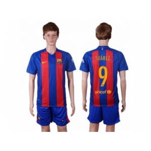 Barcelona #9 Suarez Home With Blue Shorts Soccer Club Jersey