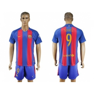 Barcelona #9 Suarez Home With Blue Shorts Soccer Club Jerseys