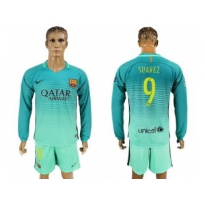 Barcelona #9 Suarez Sec Away Long Sleeves Soccer Club Jersey