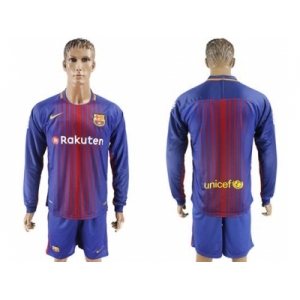 Barcelona Blank Home Long Sleeves Soccer Club Jersey