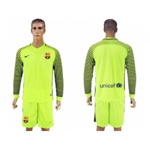 Barcelona Blank Shiny Green Goalkeeper Long Sleeves Soccer Club Jersey