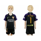 Barcelona #1 Ter Stegen Black Goalkeeper Kid Soccer Club Jersey
