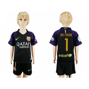 Barcelona #1 Ter Stegen Black Goalkeeper Kid Soccer Club Jersey