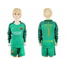 Barcelona #1 Ter Stegen Green Goalkeeper Long Sleeves Kid Soccer Club Jersey