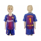 Barcelona #1 Ter Stegen Home Kid Soccer Club Jerse