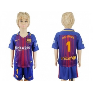 Barcelona #1 Ter Stegen Home Kid Soccer Club Jerse