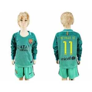 Barcelona #11 Neymar Jr Sec Away Long Sleeves Kid Soccer Club Jerse