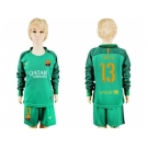 Barcelona #13 C.Bravo Green Goalkeeper Long Sleeves Kid Soccer Club Jersey