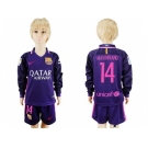 Barcelona #14 Mascherano Away Long Sleeves Kid Soccer Club Jersey
