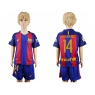 Barcelona #14 Mascherano Home Kid Soccer Club Jersey