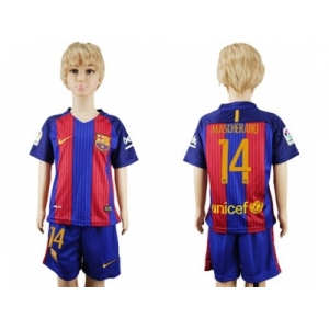 Barcelona #14 Mascherano Home Kid Soccer Club Jersey