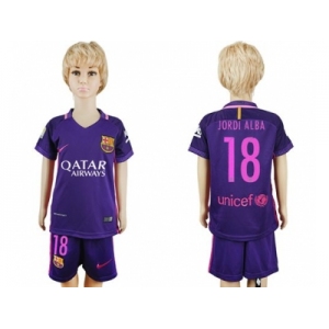 Barcelona #18 Jordi Alba Away Kid Soccer Club Jersey