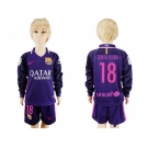 Barcelona #18 Jordi Alba Away Long Sleeves Kid Soccer Club Jersey