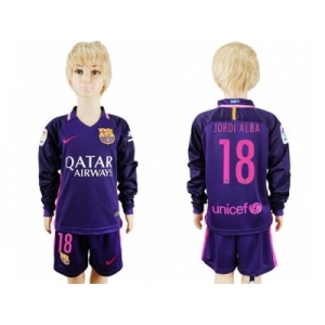 Barcelona #18 Jordi Alba Away Long Sleeves Kid Soccer Club Jersey