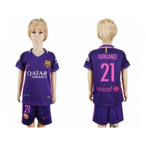 Barcelona #21 Adriano Away Kid Soccer Club Jersey