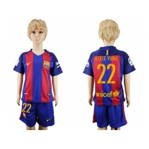 Barcelona #22 Aleix Vidal Home Kid Soccer Club Jersey