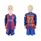 Barcelona #22 Aleix Vidal Home Long Sleeves Kid Soccer Club Jersey