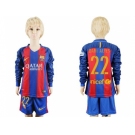 Barcelona #22 Dani Alves Home Long Sleeves Kid Soccer Club Jersey
